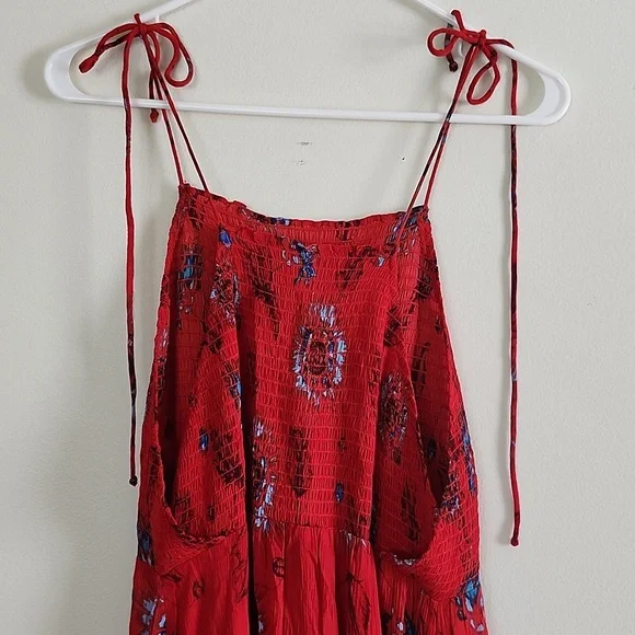 Free People Garden Party Maxi Dress Boho Vibrant Red Womens Medium - Picture 5 of 9